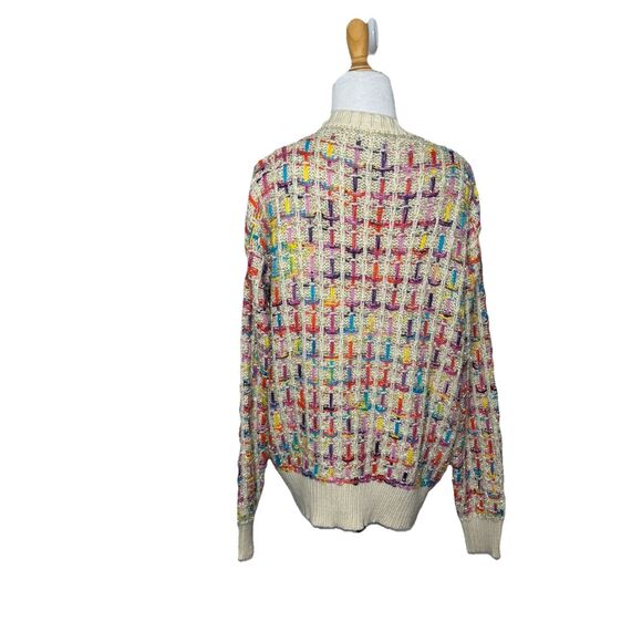 Davi & Dani Cream Multi Color Button Front Cardigan Sweater Size Medium Womens - Picture 3 of 6